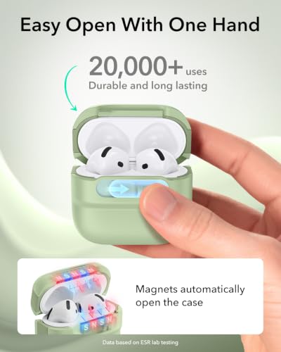 ESR for AirPods 4 Case, Compatible with MagSafe, Pulse Series, Light Green | Compatible with AirPods 4 Generation Case (2024)(USB-C), Magnetic Lid Lock, Drop-Proof Protection Cover with Lanyard - color: Light Green, size: AirPods 4 Case