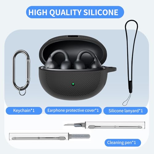 for Baseus Bass BC1 Open Ear Earbuds Clip-On Headphones Case Cover, Protective Case with Cleaner Kit,KONXISA Soft Silicone Cover,Lanyard and Keychain Accessories,Waterproof,Dustproof,Black