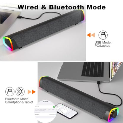 SOULION R30 Plus Bluetooth Computer Speakers, Wired USB Powered Plug & Play | All-in-One Rotary Control, Slanted Design, 6 Modes LED Light PC Speaker for Desktop Monitor Laptop Gray - color: Gray, style: USB & Bluetooth