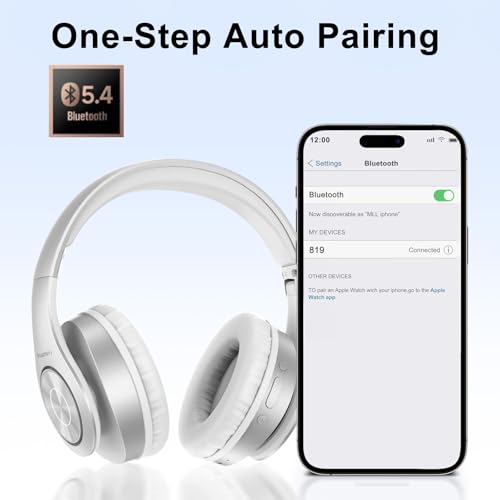 TUINYO Bluetooth Headphones Wireless, Over Ear Stereo Wireless Headset 40H Playtime with deep bass, Soft Memory-Protein Earmuffs, Built-in Mic Wired Mode PC/Cell Phones/TV-White - color: White
