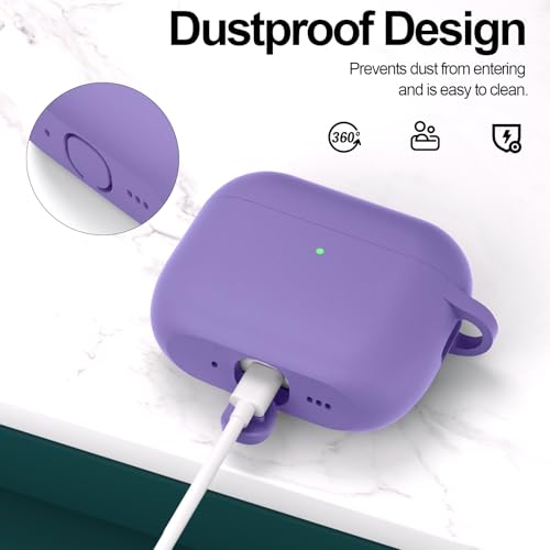for AirPods Pro 3 Case Cover, Protective Soft Silicone with Keychain Cleaning Pen for Women Men for Apple AirPods Pro 3rd Generation Case(2025), Front LED Visible, Lavender - color: C-Lavender