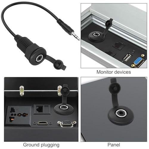 XMSJSIY 3.5mm TRS Panel Mount Stereo Audio Cable 3.5mm 1/8" TRS Male Plug | to Female Jack Embedded Mount Headphone Adapter Cable for Extension Car RV Furniture Audio Port-20cm/7.8in 1PCS