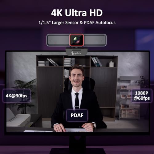 Angetube 4K Webcam for PC, UHD Computer Web Camera for Desktop with 5X Zoom - color: 4K Webcam with Large Sensor and USB3.0
