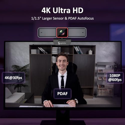 Angetube 4K Webcam for PC, UHD Computer Web Camera for Desktop with 5X Zoom - color: 4K Webcam with Large Sensor and USB3.0