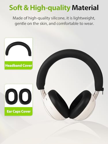 for Soundcore Space 2 Headphones 2-in-1 Silicone Earpads Covers + Headband Cushion, Soft Protective Sleeve Set for Ear Cups,Headband Strap Replacement & Hard Case, Sweat-Proof Anti-Scratch (Black)