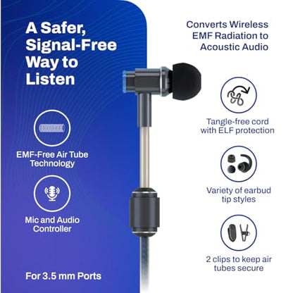 DefenderShield EMF Protection Air Tube Wired Earphones with Foam Tips | EMF Wired Earbuds with Microphone – Built-In Audio Controls & 3 Ear Tip Sizes, 3.5mm Jack, For Gaming/PC/Computer/iPad/Phone - style: 3.5mm with Foam Tips