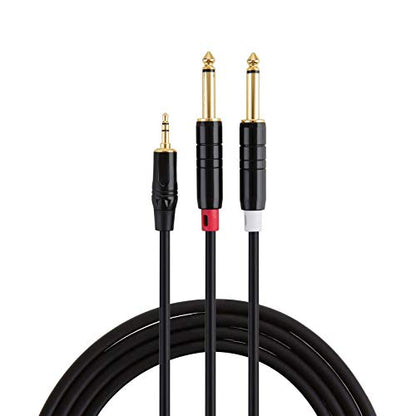CableCreation 3.5mm to Dual 6.35mm Y Splitter 1/8 TRS to 1/4 TS Patch Cable | 1/4'' to 1/8'' Stereo Mono Breakout Bidirectional Audio Cable for iPhone, PC, Sound Card, Mixer, Speaker,Guitar, Amplifier - size: 6Feet
