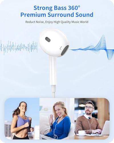 2 Packs Wired Headphones Earbuds for iPhone 14/13/12/11/XR/XS/X/8/7/SE | Wired Earphones with Built-in Microphone & Volume Control HiFi Stereo Nosie Reduction Support All iOS System