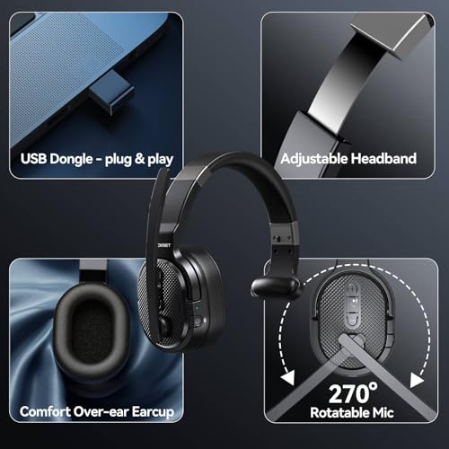 TECKNET Bluetooth Trucker Wireless Headset, Noise Cancelling Mic for Work | Single Ear, 50Hrs Battery, 3 EQ Music Modes, Clear Mic Wireless Headset for PC, Truck Drivers, Office & Call Center - size: OS-Single Ear