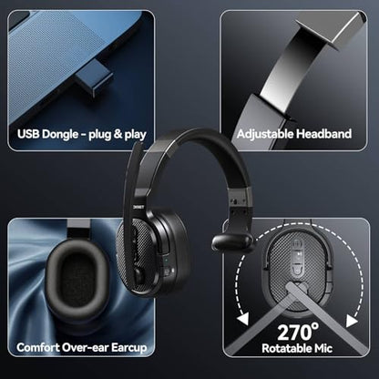 TECKNET Bluetooth Trucker Wireless Headset, Noise Cancelling Mic for Work | Single Ear, 50Hrs Battery, 3 EQ Music Modes, Clear Mic Wireless Headset for PC, Truck Drivers, Office & Call Center - size: OS-Single Ear