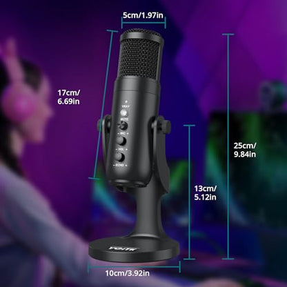 USB Condenser Microphone for Computer – Plug & Play PC Mic with Echo Mic Gain, Volume Control, and Mute Button – Cardioid Polar Pattern, Noise Cancelling, Headphone Output for Gaming, Streaming