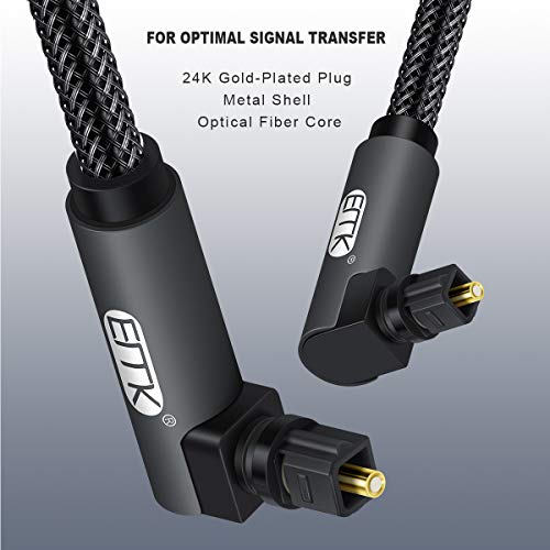 EMK 【Upgraded Double 90 Degree Optical Audio Cable Free-Rotating Toslink Plug Nylon Braided S/PDIF Digital Right Angle Optical Male to Male Cable for Home Theater,Sound Bar,TV(6.6ft/2m) - color: Double 90 Degree Design, size: 6.6ft/2m