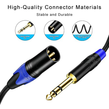 1/4" TRS to Dual XLR Male Y Splitter Cable, 6.35mm Quarter inch Stereo to 2 XLR Male Breakout Microphone Cable Cord (1.5 FT - size: 1/4 Inch TRS to Dual XLR Male - 1.2 FT