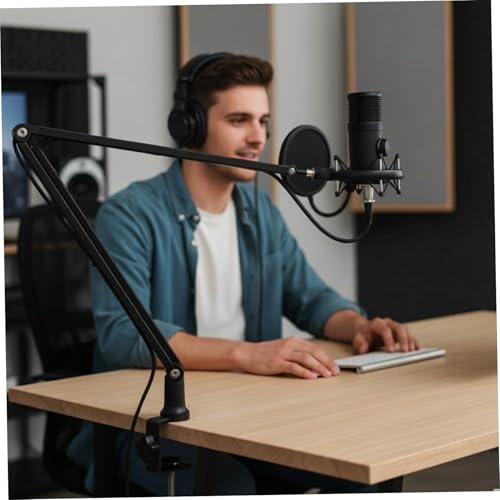 Professional Mic Arm Desk Mount, Heavy Duty All Metal Microphone Boom Arm with Hidden Cable Management, 360° Adjustable Mic Stand for Studio Recording & Streaming Desk Mount