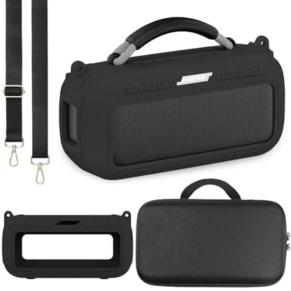 JCHPINE Silicone Cover and Carrying Case for Bose SoundLink Max Speaker | Protective Cases for SoundLink Max Speaker Accessories, Soft Silicone Cover and Hard Case with Shoulder Strap (Black) - color: Black Case