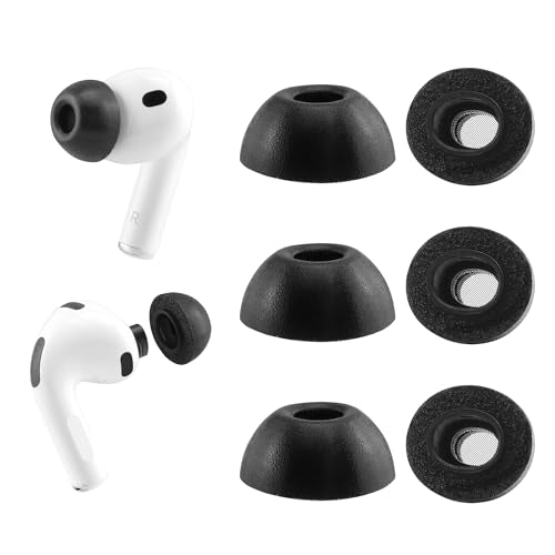 Replacement Memory Foam Ear Tips for AirPods Pro 3 Earbuds (L) | 3 Pairs (Black, Large), Ultimate Comfort, Compatible with AirPods Pro 3rd Generation 2025 - size: Large