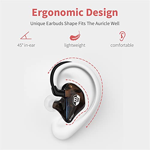 BASN Bsinger in Ear Monitor Headphones for Musician, Dual Dynamic Drivers Noise Isolating Earbuds with MMCX Inline Remote Mic Cable and Silver Plated Audio Cable (SPM-Brown) - color: SPM-Brown