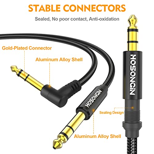 HOSONGIN 1/4 Inch TRS Instrument Cable 3.3 feet 2-Pack, Straight-to-Right Angle 6.35mm Male Stereo Audio Cord, Balanced Interconnect Line for Electric Guitar, Bass, Keyboard, Mixer, Amplifier, Speaker - size: 3.3 Feet, style: 1/4" TRS Stereo Cable