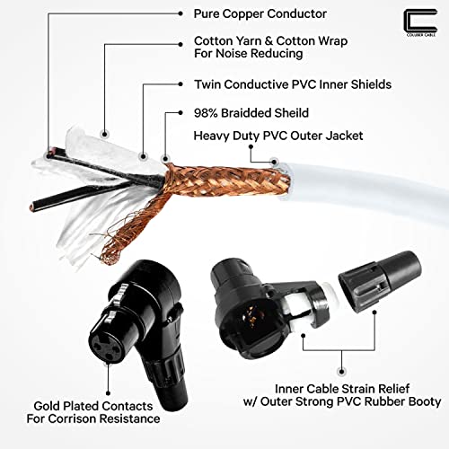Balanced XLR Cable Male to Right Angle Female - 10 Feet White - Pro 3-Pin Microphone Connector for Powered Speakers, Audio Interface or Mixer for Live Performance & Recording