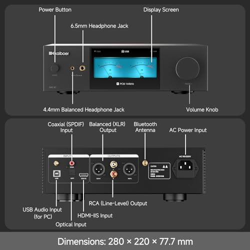 DAC-K7 HiFi DAC AMP,Desktop Headphone Amplifier,Streaming DAC,ES9039 PRO DAC,768kHz/32bit,DSD512,RAC,XLR Output,Coaxial, Optical, HDMI-IIS Input,Airplay,DLNA,LDAC,Bluetooth 5.4,WiFI6