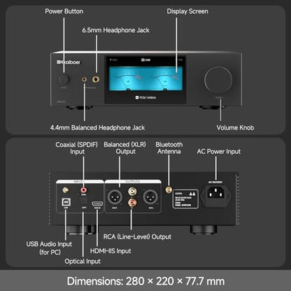 DAC-K7 HiFi DAC AMP,Desktop Headphone Amplifier,Streaming DAC,ES9039 PRO DAC,768kHz/32bit,DSD512,RAC,XLR Output,Coaxial, Optical, HDMI-IIS Input,Airplay,DLNA,LDAC,Bluetooth 5.4,WiFI6