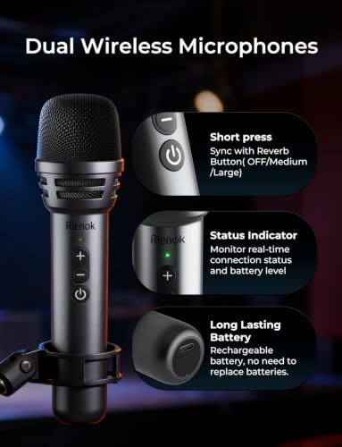 RIENOK 100W Portable Voice Amplifier with 2 Wireless Microphones S17
