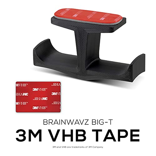 BRAINWAVZ BigT Dual Headphone Stand (2 Pack), Under Desk Hanger for Headphones, Gaming Headsets, Mobiles Accessories, Stick On, No Screws, Black - style: Big T - 2 Pack