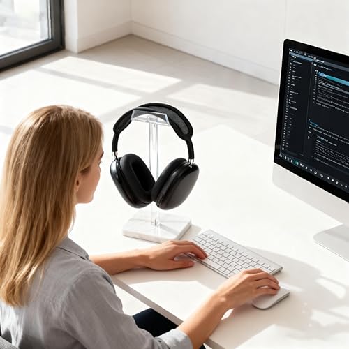 Acrylic Marble Headset Headphone Holders for Office Gaming Station - color: white