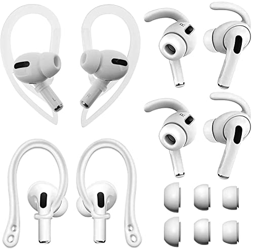 Ear Hooks Kit Replacement for Air Pods Pro, 2 Pairs Over-Ear Soft Ear Hooks & 2 Pairs Anti Slip Silicone Eartips & 3 Pairs S/M/L In-Ear Eartips, Fit Air Pods Pro 1+1+2S+3 White - color: White
