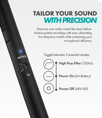 Movo X3-II XLR Shotgun Microphone & BWS1000 Wind Blimp Bundle – Professional Audio Kit for Film