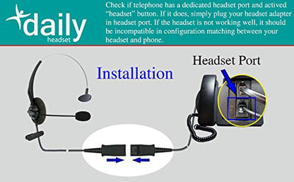 DailyHeadset RJ9 Corded Headset for Analog Phones Aastra Nortel Polycom Digium ShoreTel NEC Telephones