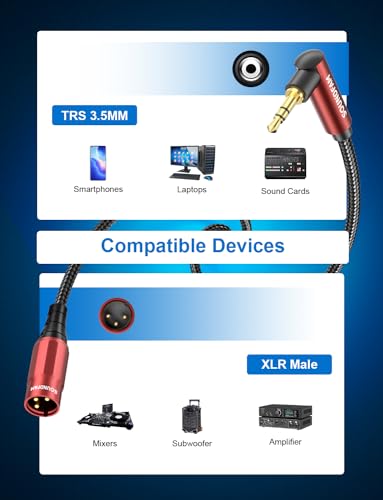 3.5mm to XLR Male Cable 16FT, Unbalanced Stereo to Mono - color: XLR Male to 3.5MM, size: 16 Feet