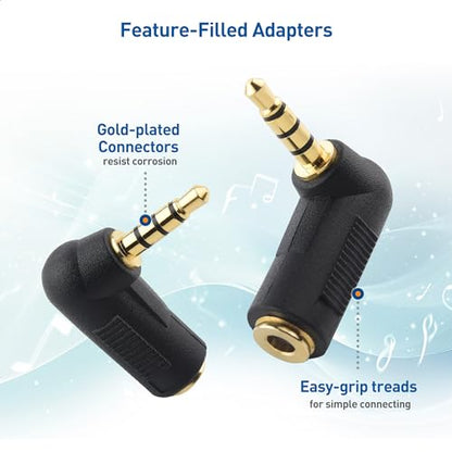 Cable Matters 2-Pack TRRS Right Angle 3.5mm Adapter, Black | 3.5mm Right Angle Adapter, 90 Degree Audio Converter
