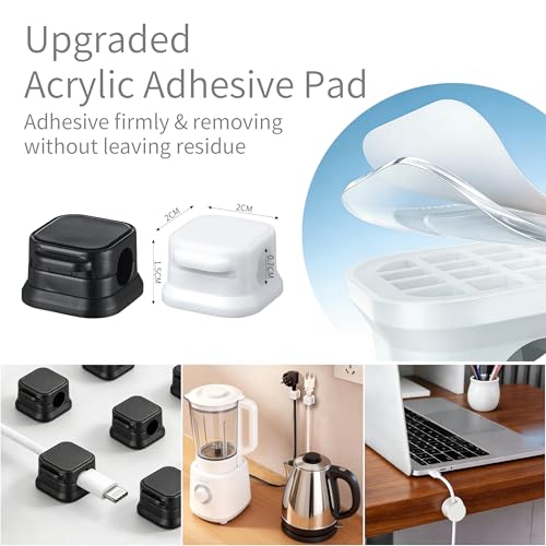 12 Pack Cable Clips (10 Pcs Square Cord Holder 2 Pcs Circular And Rotatable Cord Clips) Suitable For Office Desks Home Desks, Telephones, Vehicles, Walls, Tabletops And Bedside Tables，Black And White