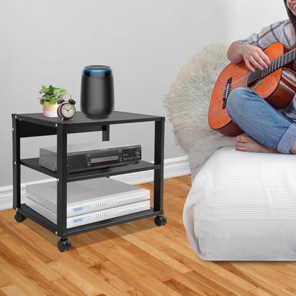 3-Tier AV Stand, Audio Video Media Rack with Lockable Wheels, 88 Lbs Capacity Audio Rack Shelf for Record Player, Stereo Receiver, Living Room, Black (3-Tier) - size: 3-Tier