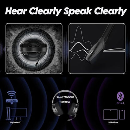 NUBWO Wireless Gaming Headset with Mic for Ps5 Ps4 PC, Zero Interference, 100-Hour Battery All-Day Play, 23ms Sync for Fortnite & Call of Duty/FPS Gamers, Triple Mode All Devices Compatible - Gray - color: Black