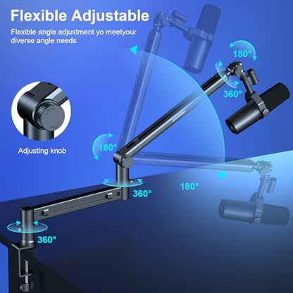 Microphone Arm,Aokeo AK-58 Desk Low Profile Adjustable Mic Boom Arm Stand,Suitable For Blue Yeti,Snowball iCE, HyperX QuadCast,SoloCast,Elgato Wave,Etc - color: AK-58