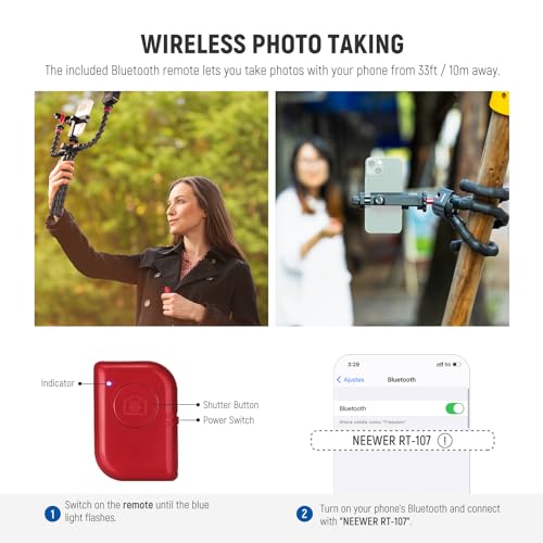 NEEWER T91 Flexible Tripod for iPhone Mini Cellphone Tripod Stand for Vlog, Magic Arms/Shutter/Phone Clamp/Action Camera Mount Compatible with GoPro - style: T91