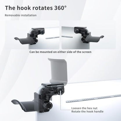 aceyoon Monitor Headphone Stand Clamp-On 360° Rotating Screen Headphones Holder Adjustable Anti-Slip Universal Headset Hanger for Monitor, Desk Organizer