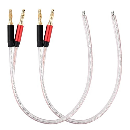 HIEbee High Fidelity Speaker Cable, Bare Copper Open Wire to Gold-Plated Banana Plug, Speaker Jumper Cable Terminal for Audio Speaker Amplifier (2pack 1ft)