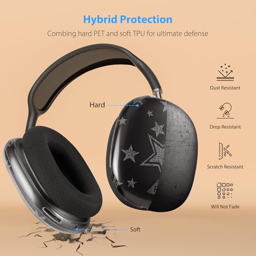 Case Cover for AirPods Max Headphones,Clear TPU Anti-Scratch Ear Cup Cover, Protective Skin Accessories for Apple AirPods Max(2024/2020) - Transparent Silver Stars - color: Transparent Silver Stars