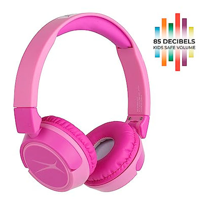 Altec Lansing Kid Safe 2-in-1 Wireless Bluetooth Headphones - Crystal Clear Sound, Safe Volume Limiting, Foldable Design - Enjoy Audio and Protect Your Child's Hearing (Princess Pink) - color: Princess Pink