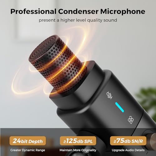 AM25X Gen2 XLR/USB Condenser Microphone with Desk Stand | Noise Canceling/Volume Control/Headphone Jack/Mute, Podcast Microphone for PC/Audio Mixer/Stream/Podcast/Gaming/Music Record - style: 1-Pack