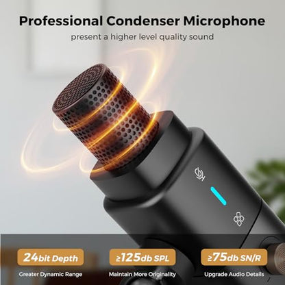 AM25X Gen2 XLR/USB Condenser Microphone with Desk Stand | Noise Canceling/Volume Control/Headphone Jack/Mute, Podcast Microphone for PC/Audio Mixer/Stream/Podcast/Gaming/Music Record - style: 1-Pack