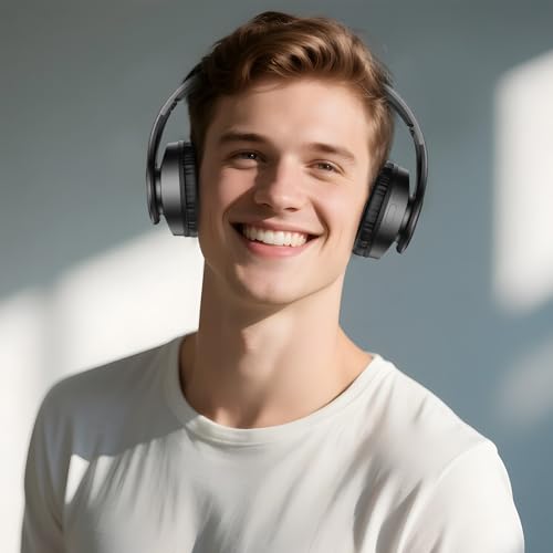 TUINYO Wireless Headphones Over Ear, Bluetooth Headphones with Microphone, Foldable Stereo Wireless Headsetfor Travel Work TV PC Cellphone-Black - color: Black