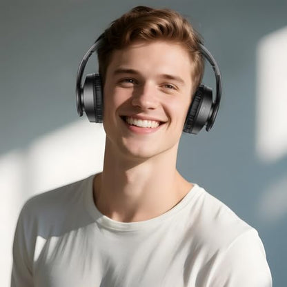 TUINYO Wireless Headphones Over Ear, Bluetooth Headphones with Microphone, Foldable Stereo Wireless Headsetfor Travel Work TV PC Cellphone-Black - color: Black