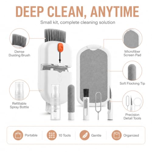 10 in 1 Phone Cleaning Kit, Portable Earbud Cleaning Kit Phone Charging Port Cleaner Tool Set for Laptop Notebook Computer Headphone Cleaner iphone Cellphone Keyboard Screen Camera Speaker Lens - color: white-10