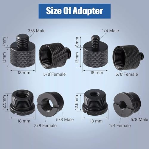 16 Pieces Mic Stand Adapter Mic Thread Adapter Set 5/8 Female to 3/8 Male and 3/8 Female to 5/8 Male Screw Adapter Thread for Microphone Stand Mount to Camera Tripod Adapter