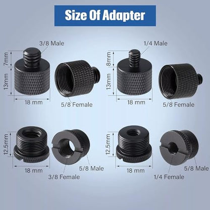 16 Pieces Mic Stand Adapter Mic Thread Adapter Set 5/8 Female to 3/8 Male and 3/8 Female to 5/8 Male Screw Adapter Thread for Microphone Stand Mount to Camera Tripod Adapter