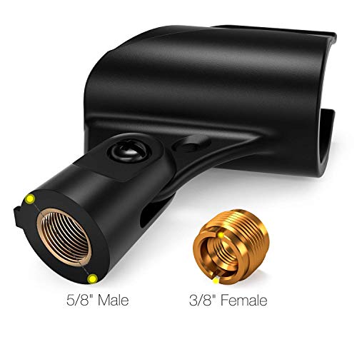 Moukey Microphone Mic Clip Holder for Mic Stand with 5/8" Male to 3/8" Female Adapter, 2-Pack